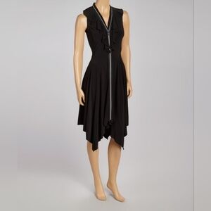 Samuel Dong Full Zip Handkerchief Hem Black Dress Sz S